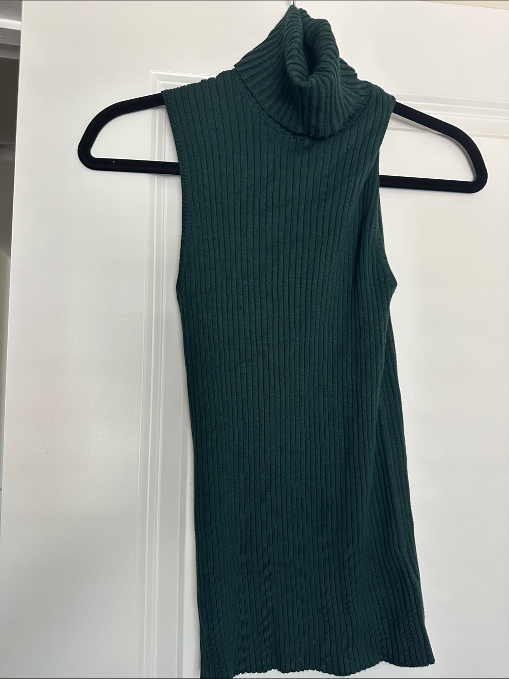 Express Dark Green Ribbed Sleeveless Turtleneck Top